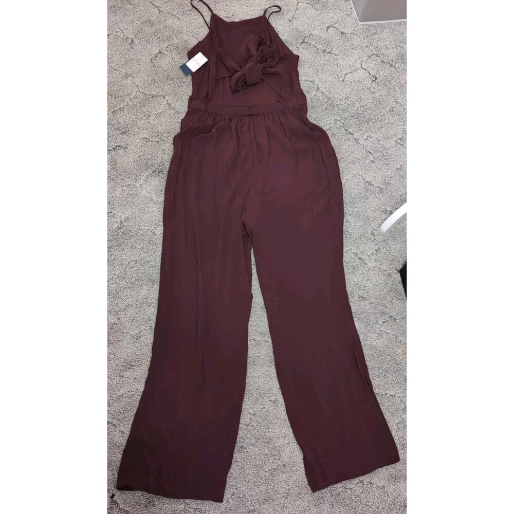 Abercrombie & Fitch Back Bow Tie Jumpsuit Burgundy Women's L Preppy Beach (973) - Picture 2 of 6